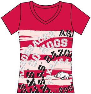Arkansas Razorback Women V-Neck Jewel & Foil Shirt