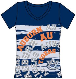 Auburn Tigers Womens V-Neck Jewel & Foil Shirt