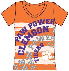Clemson Tigers Womens V-Neck Jewel & Foil Shirt