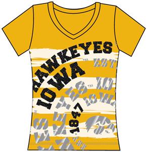 Iowa Hawkeyes Womens V-Neck Jewel & Foil Shirt