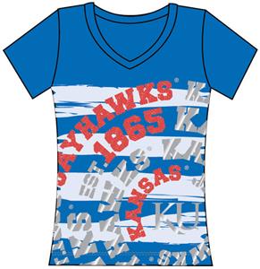Kansas Jayhawks Womens V-Neck Jewel & Foil Shirt
