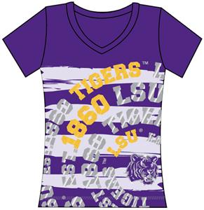 LSU Tigers Womens V-Neck Jewel & Foil Shirt