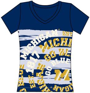 Michigan Womens V-Neck Jewel & Foil Shirt