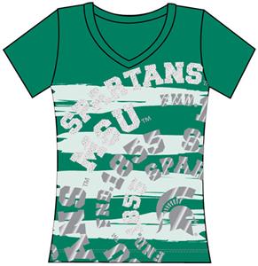Michigan State Womens V-Neck Jewel & Foil Shirt