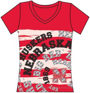 Nebraska Womens V-Neck Jewel & Foil Shirt