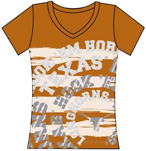 Texas Longhorns Womens V-Neck Jewel & Foil Shirt