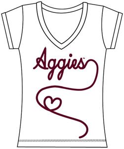 Texas A&M Womens V-Neck Metallic Script Top