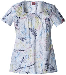 Dickies Women's New Blue Print Sq Neck Scrub Tops