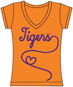 Clemson Tigers Womens V-Neck Metallic Script Top