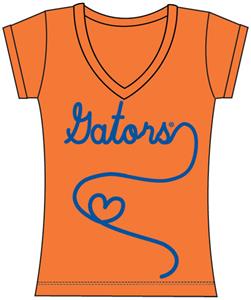 Florida Gators Womens V-Neck Metallic Script Top