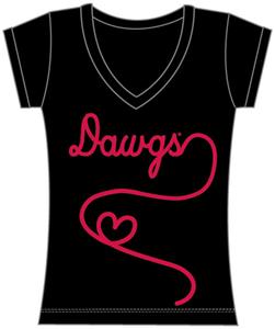 Georgia Bulldogs Womens V-Neck Metallic Script Top
