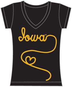 Iowa Hawkeyes Womens V-Neck Metallic Script Top