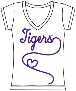 LSU Tigers Womens V-Neck Metallic Script Top