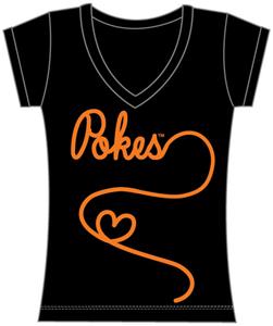 Oklahoma State Womens V-Neck Metallic Script Top