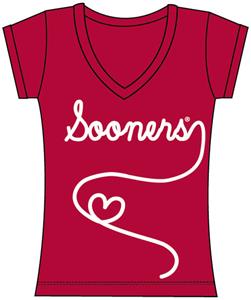 Oklahoma Sooners Womens V-Neck Metallic Script Top