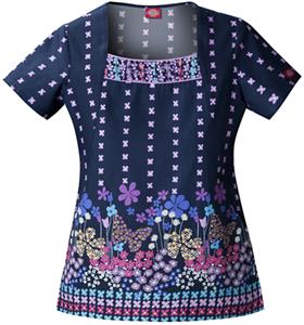 Dickies Women's Hip Flip Print U Neck Scrub Tops