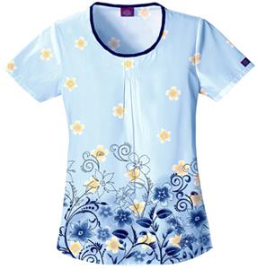 Dickies Women's New Blue Print Rnd Neck Scrub Tops