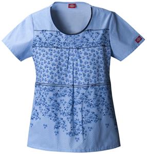 Dickies Women's New Blue Print Rnd Neck Scrub Tops