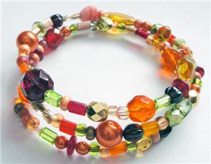 Orange Glow Glass Bead Memory Wire Bracelet