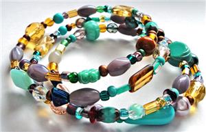 Turquoise Mix Glass Bead Memory Wire Bracelet