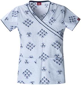 Dickies Women's New Blue Print Mock Wrap Scrub Top
