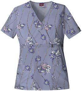 Dickies Women's Natural Print Mock Wrap Scrub Tops