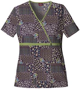 Dickies Women's Natural Print Mock Wrap Scrub Tops