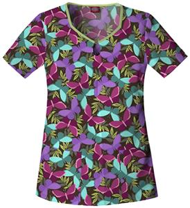 Dickies Women's Natural Print Keyhole Scrub Tops