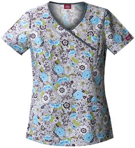 Dickies Women's Natural Print Mock Wrap Scrub Tops