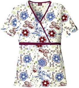 Dickies Women's Natural Print Mock Wrap Scrub Tops