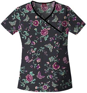 Dickies Women's Natural Print Mock Wrap Scrub Tops