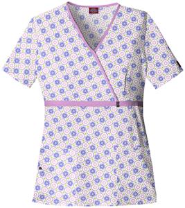 Dickies Women's Natural Print Mock Wrap Scrub Tops