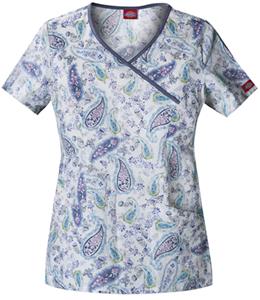 Dickies Women's Natural Print Mock Wrap Scrub Tops