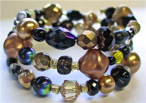Gold Mix Glass Bead Memory Wire Bracelet