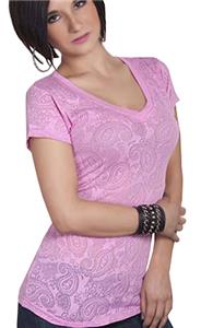 Cotton Heritage Ladies Paisley Burn Out V-Neck Tee