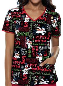 Cherokee Tooniforms Ho Ho Frosty Scrub Tops