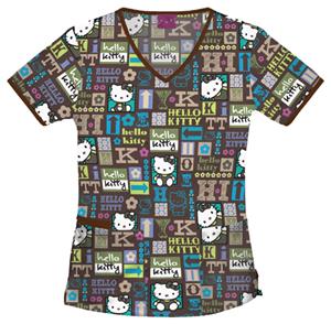 Cherokee Tooniforms Hello Kitty Name Tag Scrub Top