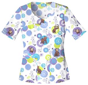 Cherokee H.Q. Monkey Bubble V-Neck Scrub Tops