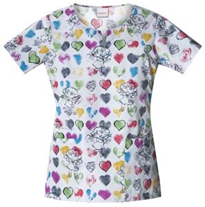 Cherokee H.Q. Painted Hearts Round Neck Scrub Tops