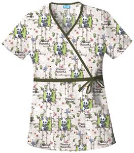 Cherokee H.Q. Precious Pandas Mock Wrap Scrub Tops