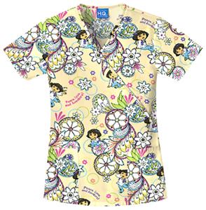 Cherokee H.Q. Dora Adventura Mock Wrap Scrub Tops