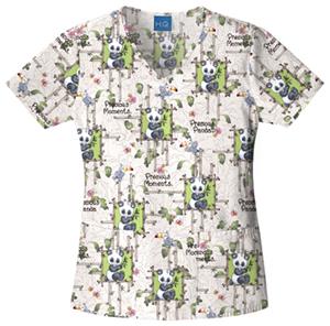 Cherokee H.Q. Precious Pandas V-Neck Scrub Tops