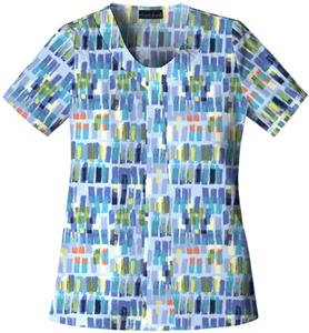 Cherokee Women's Basic Print V-Neck Scrub Tops