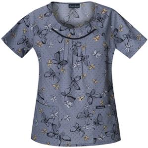 Cherokee Women's Basic Print Round Neck Scrub Tops