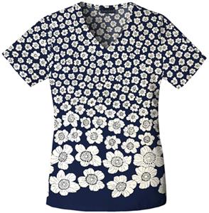 Cherokee Women's Basic Print V-Neck Scrub Tops