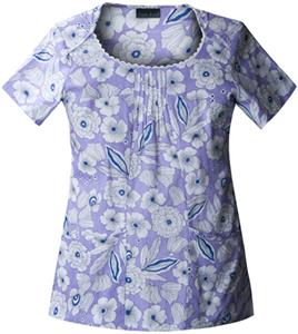 Cherokee Women's Basic Print Round Neck Scrub Tops