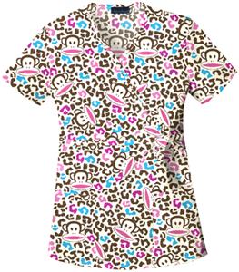 Cherokee Women's Basic Print Mock Wrap Scrub Tops