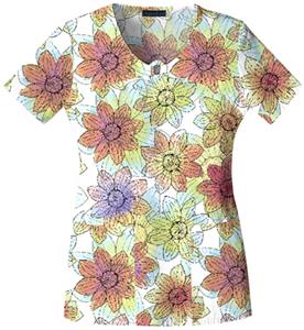 Cherokee Women's Basic Print V-Neck Scrub Tops