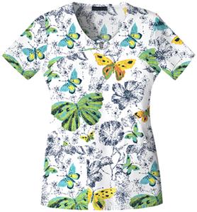 Cherokee Women's Basic Print V-Neck Scrub Tops