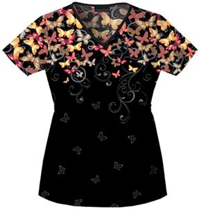 Cherokee Women's Basic Print V-Neck Scrub Tops